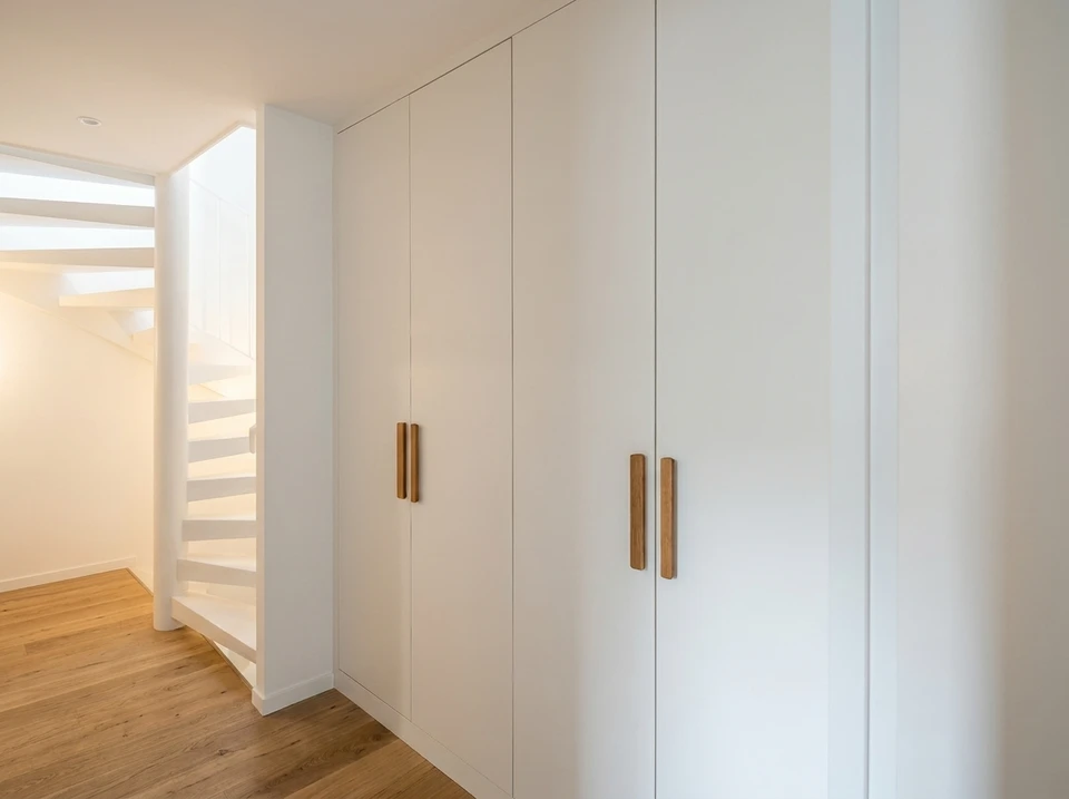 Scène intérieure d'atelier artisanal avec établi en bois massif